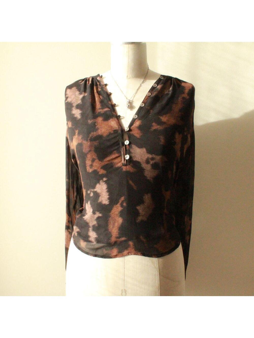 Rails Women's Long Sleeve Cheetah Print Button-Down Blouse, Size Small, Brown/Bl